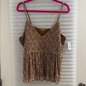 NWT Summer Fun Brown & White Patterned Boho Babydoll Fairy Tank Summer  Size XL